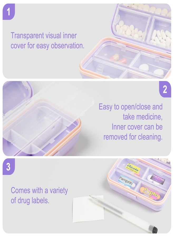 Goffing Travel Pill Organizer Box with Medicine Labels, 7 Compartments Portable Pill Case, Daily Medication Organizer Storage Pill Container for Pocket Pharmacy(Purple, L) - Image 4