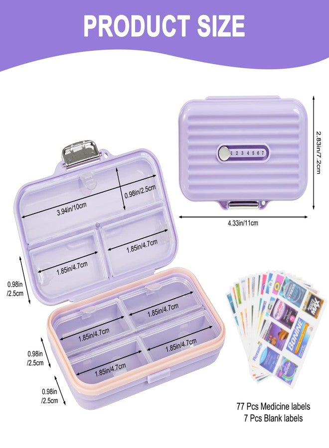 Goffing Travel Pill Organizer Box with Medicine Labels, 7 Compartments Portable Pill Case, Daily Medication Organizer Storage Pill Container for Pocket Pharmacy(Purple, L) - Image 2