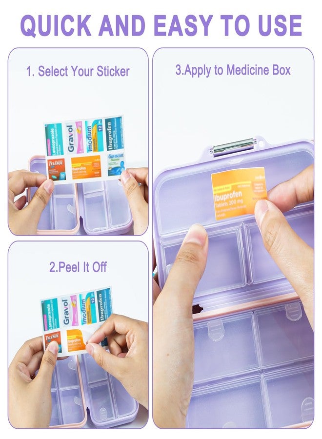 Goffing Travel Pill Organizer Box with Medicine Labels, 7 Compartments Portable Pill Case, Daily Medication Organizer Storage Pill Container for Pocket Pharmacy(Purple, L) - Image 3