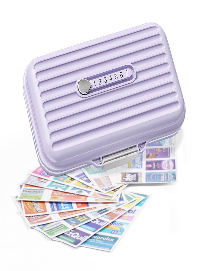 Goffing Travel Pill Organizer Box with Medicine Labels, 7 Compartments Portable Pill Case, Daily Medication Organizer Storage Pill Container for Pocket Pharmacy(Purple, L) - Image 1