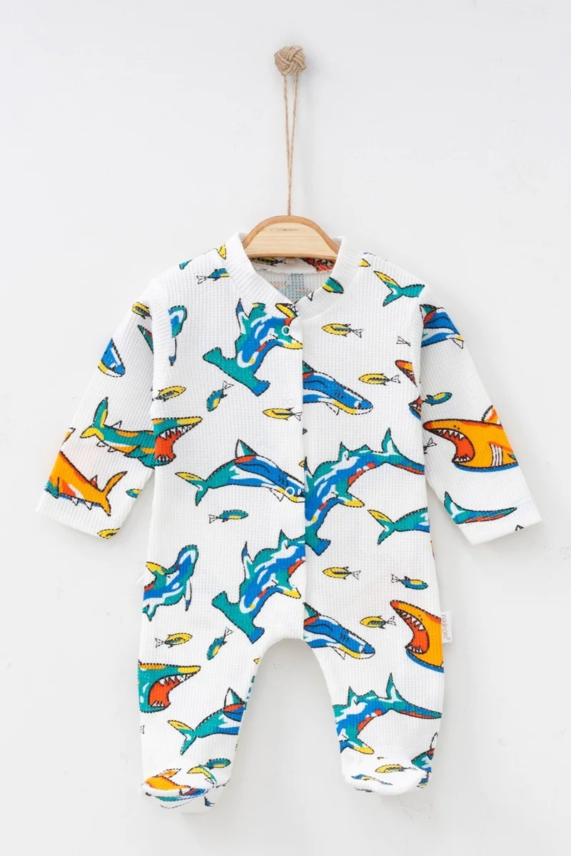 ادا بيبيك تشوكوك Ada Baby Child 100% Cotton Shark Patterned Jumpsuit with Booties 1927