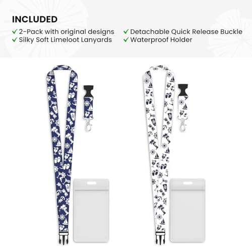 Limeloot 2-Pack Cruise Lanyard for Ship Cards | Silky Soft Cruise Lanyards with ID Holder and Detachable Buckle | Waterproof Cruise Ship Card Holder | Navy Blue and White Set - Image 2