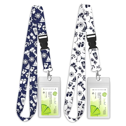 Limeloot 2-Pack Cruise Lanyard for Ship Cards | Silky Soft Cruise Lanyards with ID Holder and Detachable Buckle | Waterproof Cruise Ship Card Holder | Navy Blue and White Set - Image 1