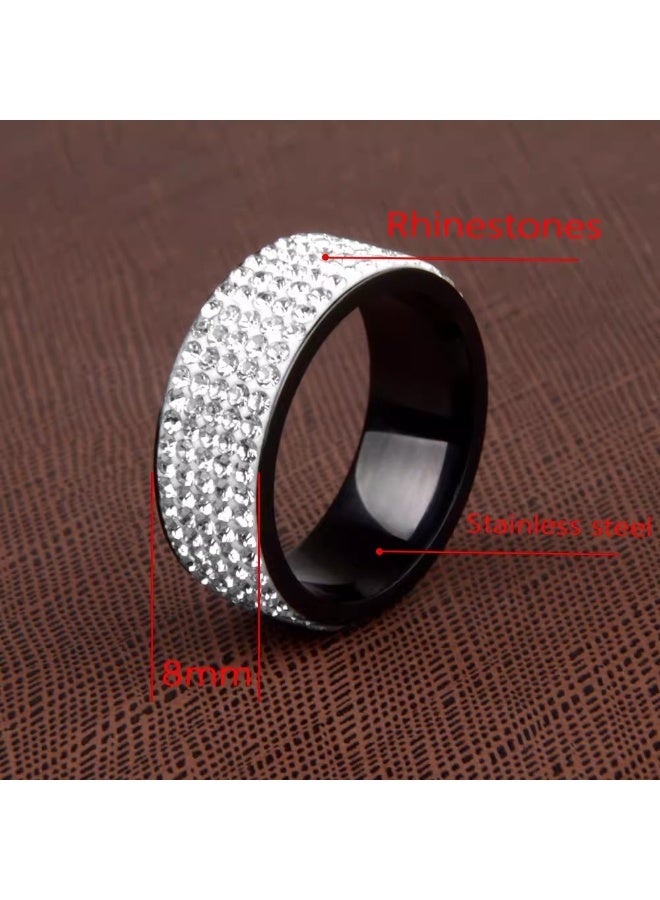 8MM Titanium Steel Five-Row Diamond Ring – Fashion Ring with AAA Clear Diamonds, Handcrafted, Hypoallergenic, Scratch-Resistant, Wedding  Daily Jewelry - Image 2
