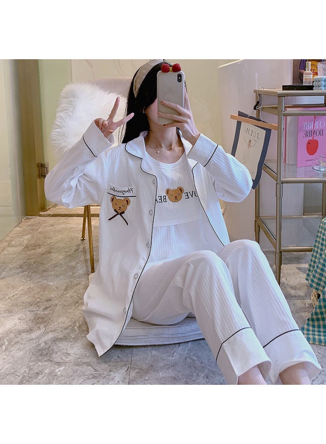 202 April Clothes Spring And Autumn 3 Pure Cotton Postpartum Maternity Nursing Pajamas Three-piece Set Nursing 4 Home 5 Summer Thin 6 