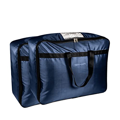 TRAVALATE Trvalate 2 Pack Water Resistant Moisture Proof Polyester Large Size Space Saving Underbed Storage Bag For Clothes, Blanket And Bedsheets – Blue - Image 1