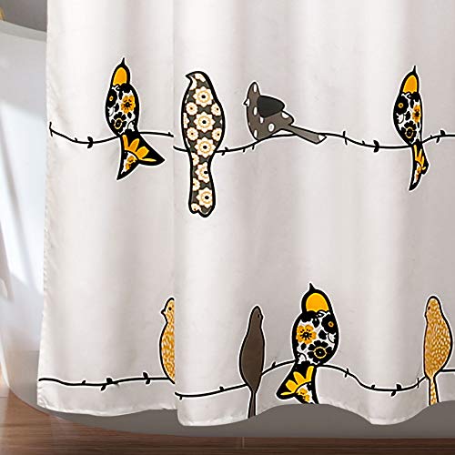 Lush Decor Rowley Birds Shower Curtain, 72” W x 72” L, Yellow & Gray - Colorful Floral Bird Pattern - Whimsical & Playful Bird Shower Curtain - Farmhouse, Coastal, & Boho Bathroom Decor - Image 4
