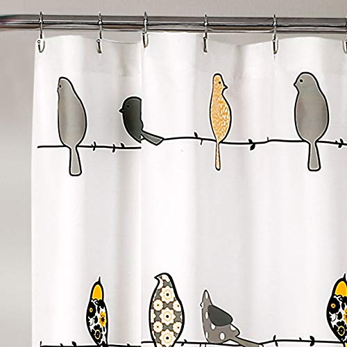 Lush Decor Rowley Birds Shower Curtain, 72” W x 72” L, Yellow & Gray - Colorful Floral Bird Pattern - Whimsical & Playful Bird Shower Curtain - Farmhouse, Coastal, & Boho Bathroom Decor - Image 2