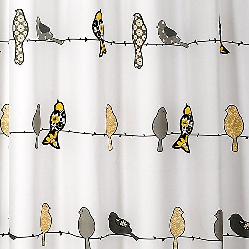 Lush Decor Rowley Birds Shower Curtain, 72” W x 72” L, Yellow & Gray - Colorful Floral Bird Pattern - Whimsical & Playful Bird Shower Curtain - Farmhouse, Coastal, & Boho Bathroom Decor - Image 3