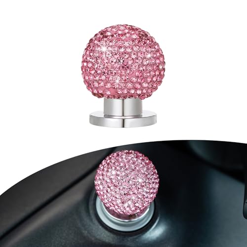 MOXRUQ Bling Car Engine Start Button Cover Sparkly Rhinestone Round Ball Push Start Button Sticker Crystal Key Ignition Knob Decal Sparkling Car Interior Accessories for Women Pink - Image 1