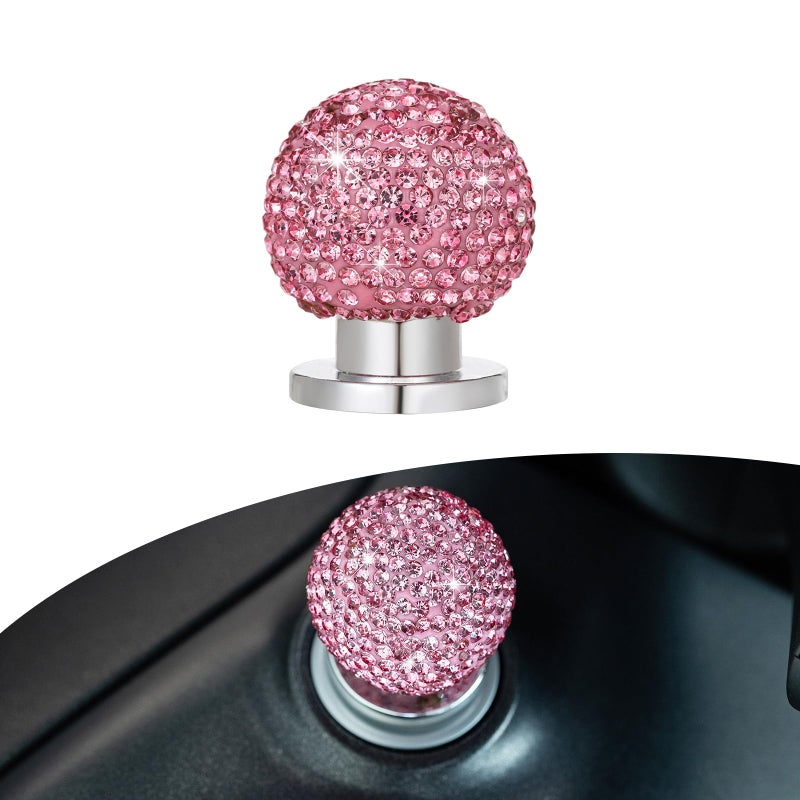 MOXRUQ Bling Car Engine Start Button Cover Sparkly Rhinestone Round Ball Push Start Button Sticker Crystal Key Ignition Knob Decal Sparkling Car Interior Accessories for Women Pink - Image 3