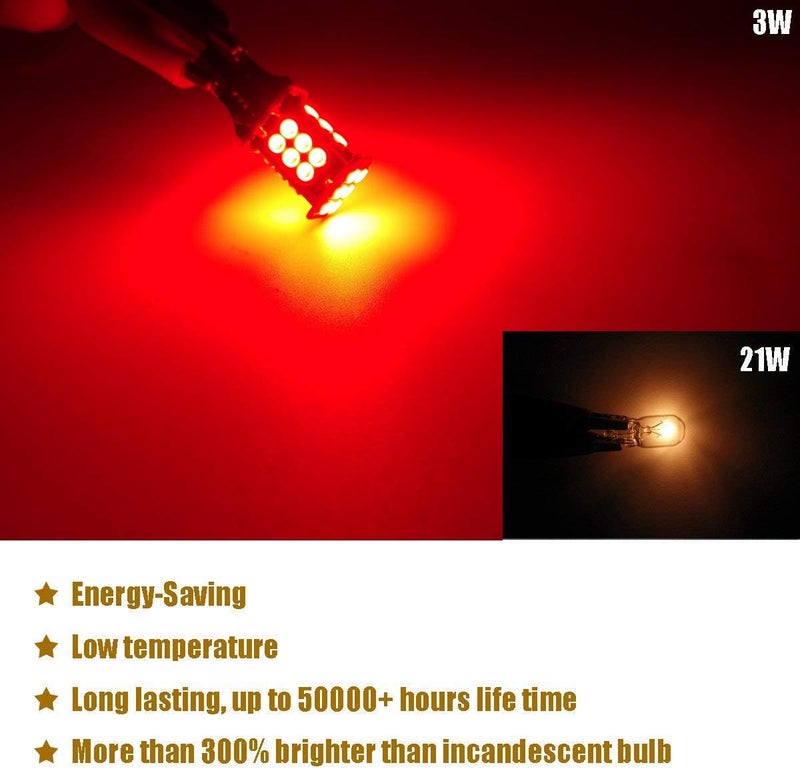 iBrightstar Extremely Bright 3030 Chipsets T15 912 W16W 921 LED Bulbs Error Free for Truck Cargo Lights, High Mount / 3rd Brake Lights, Brilliant Red - Image 3