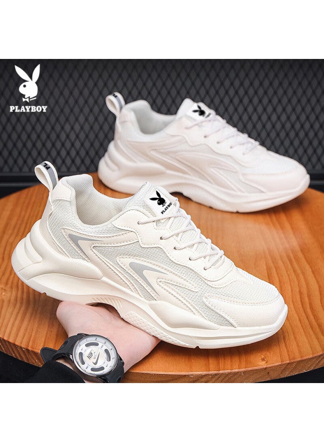 Playboy Dad Shoes For Men, Summer Men's Shoes, Thick-soled Mesh Breathable Casual Sneakers, Beige, Size 43 - Image 1