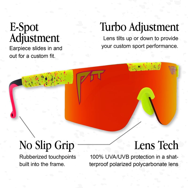 Pit Viper Sunglasses I The Original I Wide Fit I Polarized Lens, Indestructible Frame I Turbo Adjustable for Perfect Fit I Micro Fiber Bag & Retainer Straps I Rainbow Lens, Yellow Frame - Image 2
