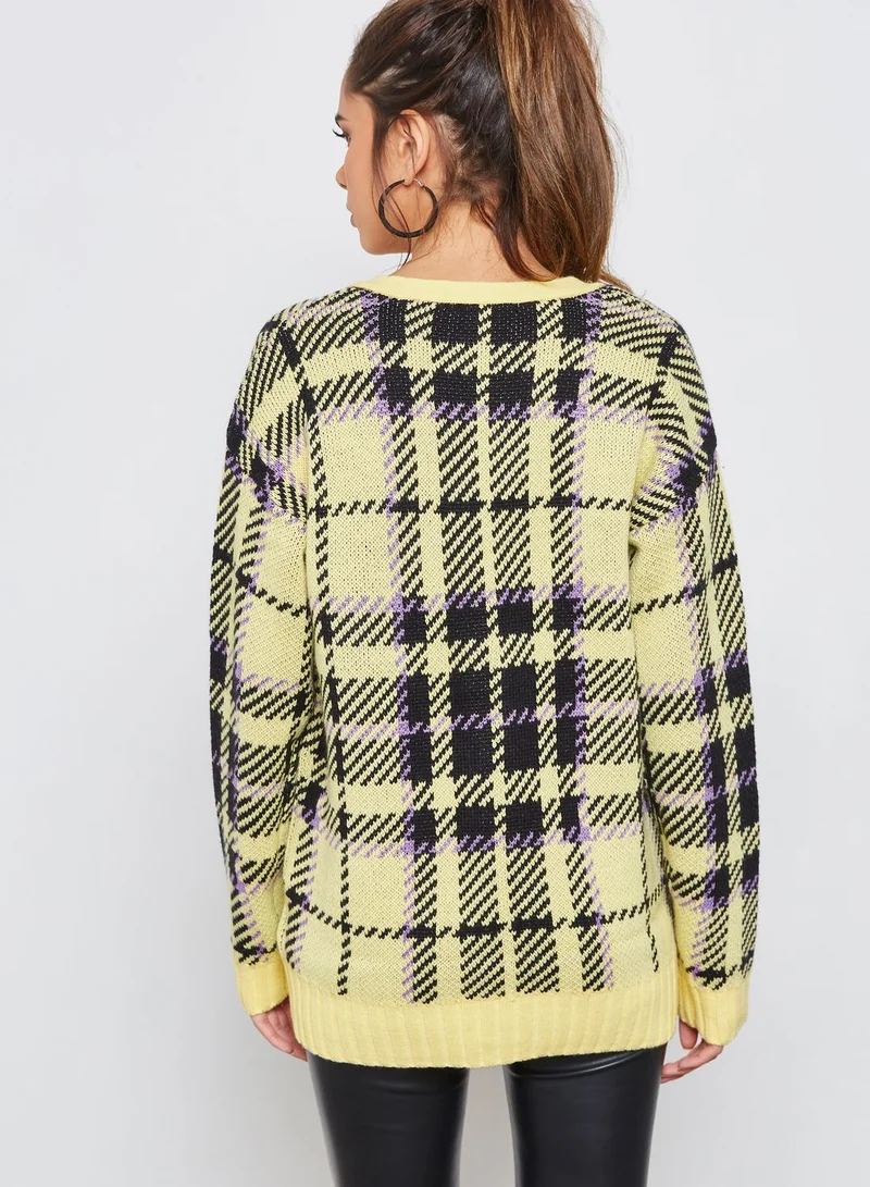 FOREVER 21 Button Front Checked Cardigan