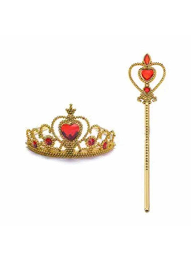 Frozen Princess Aisha Headwear Hair Accessories Crown Snow White Children's Accessories Set Girls' Jewelry Crown-Color:Golden Rose Red Two-piece Set - Image 1