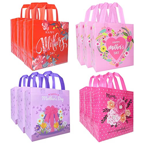 HADDIY Mothers Day Tote Gift Bags with Handles16 Pcs Bulk Floral NonWoven Love Mom Candy Bags for Gift Wrapping and Happy Mother Day Party Favor9x87x43 inches - Image 1