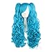MapofBeauty 28"/70cm Lolita Long Curly Clip on Ponytails Cosplay Wig (Azure Blue) - Image 2