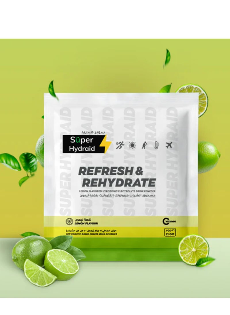 Super Hydraid Super Hydraid Refresh & Hydrate Lemon flavour 21gm x 10 Sachets  - Image 2