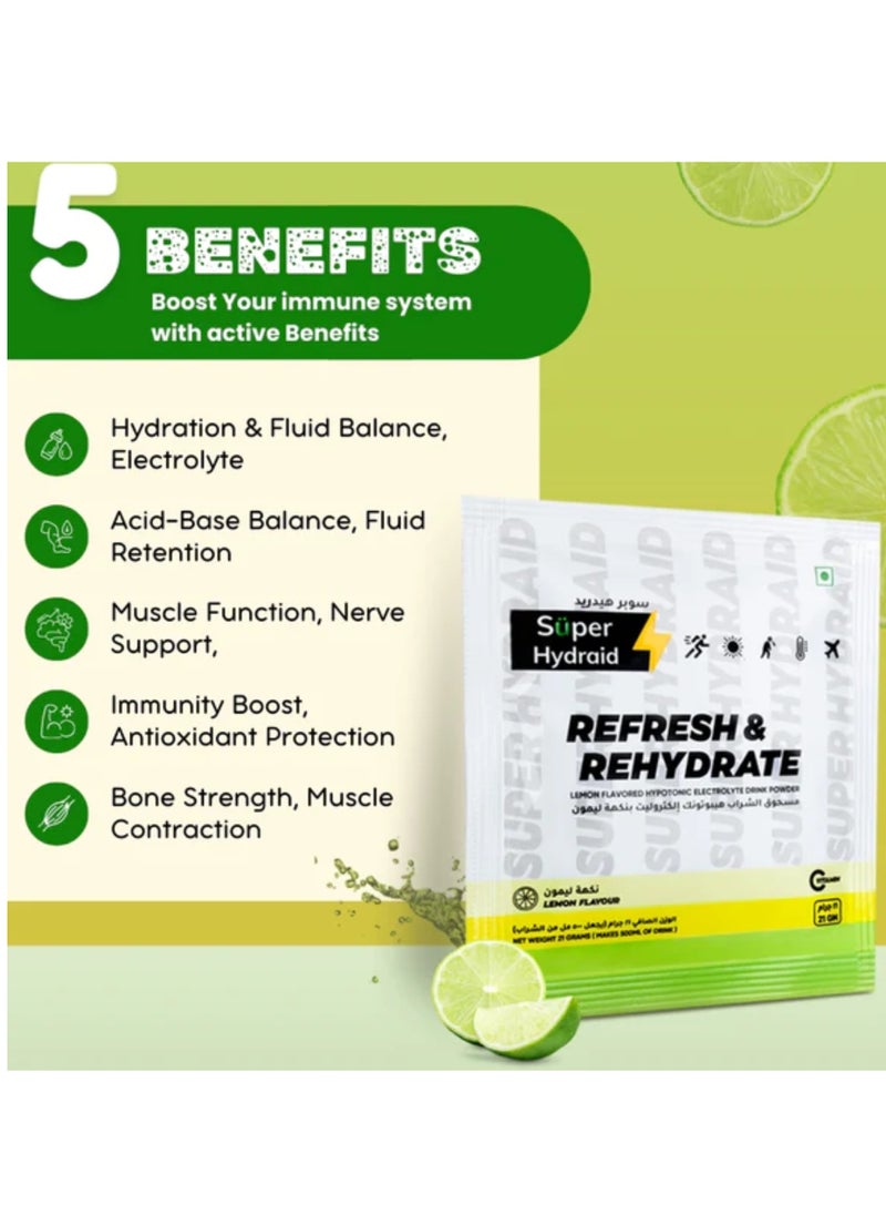 Super Hydraid Super Hydraid Refresh & Hydrate Lemon flavour 21gm x 10 Sachets  - Image 4