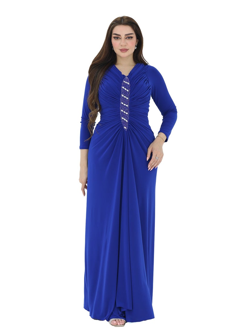 Modern Design Luxurious dress with elegant embroidery. It features wide stripes from the chest to the waist, and features pleats. It is also characterized by a long dimension. The difference is characterized by a s  - Image 1