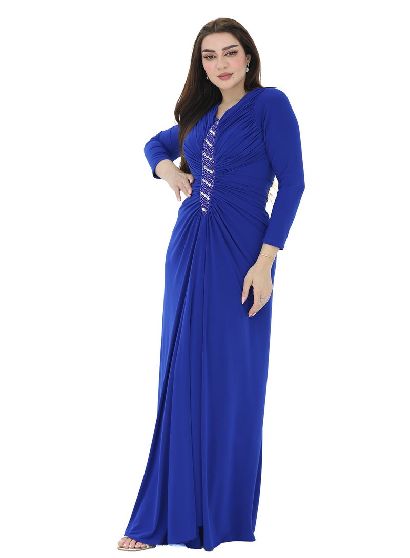 Modern Design Luxurious dress with elegant embroidery. It features wide stripes from the chest to the waist, and features pleats. It is also characterized by a long dimension. The difference is characterized by a s  - Image 2