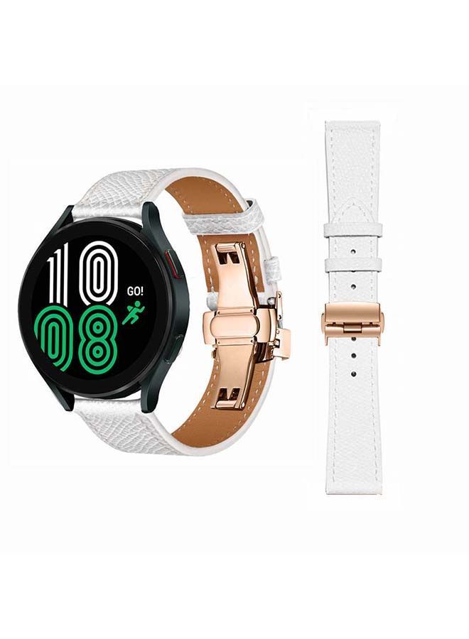 NIBEMINENT Genuine Leather Replacement Band for Samsung Galaxy Watch 4 40/44mm White - Image 1