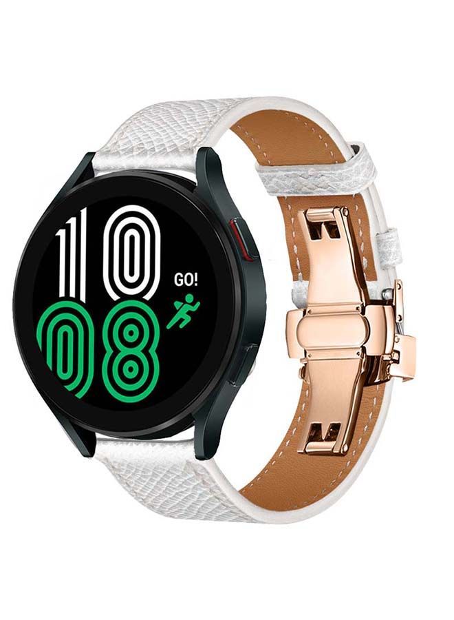 NIBEMINENT Genuine Leather Replacement Band for Samsung Galaxy Watch 4 40/44mm White - Image 2