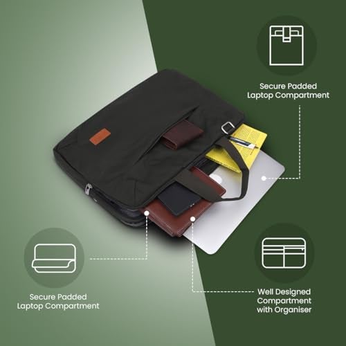 Protecta High Pedestal Office Laptop Messenger Bag Briefcase for Men & Women Fits Laptops Uo To 15.6 Inch and MacBooks Up To 16 Inch - Ideal for Work & Office - Olive - Image 4