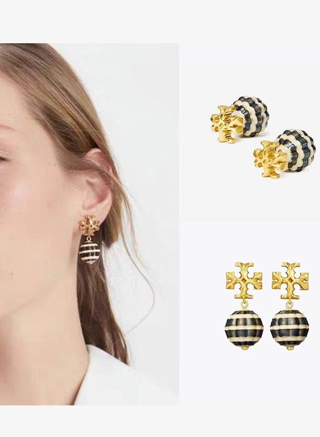 Burch Women's blue and white exotic earrings, stud earrings, double T classic logo, exquisite, small and elegant - Image 2