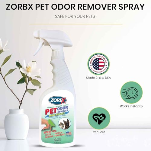 ZORBX Unscented Pet Odor Remover Spray 16 FL Oz - Perfume Free Strong Litter Odor Remover - Advanced Odor Control for Carpet, Bathroom & Urine Odors - Fast Acting Odor Remover Spray for Dogs & Cats - Image 2