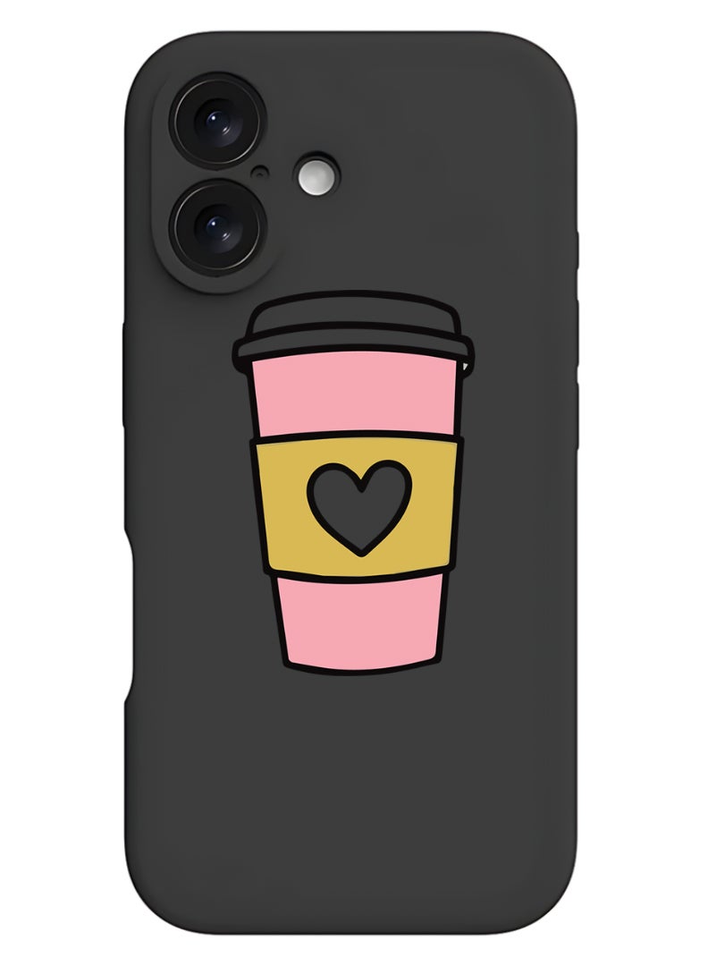 Protective Slim Fit Case Liquid Silicone Cover with Full Body Protection Anti-Scratch Shockproof Case For iPhone 16 Plus Black - Coffee Mug