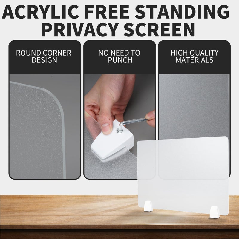 GOOFCXO 4 Pcs Desk Divider Privacy Panel 23.6 x 15.8 Inch Counter Desk Acrylic Panel Holder Free Standing Privacy Shield Work Station Desk Divider Partition for Offices Schools Call Centers (Frosting) - Image 4