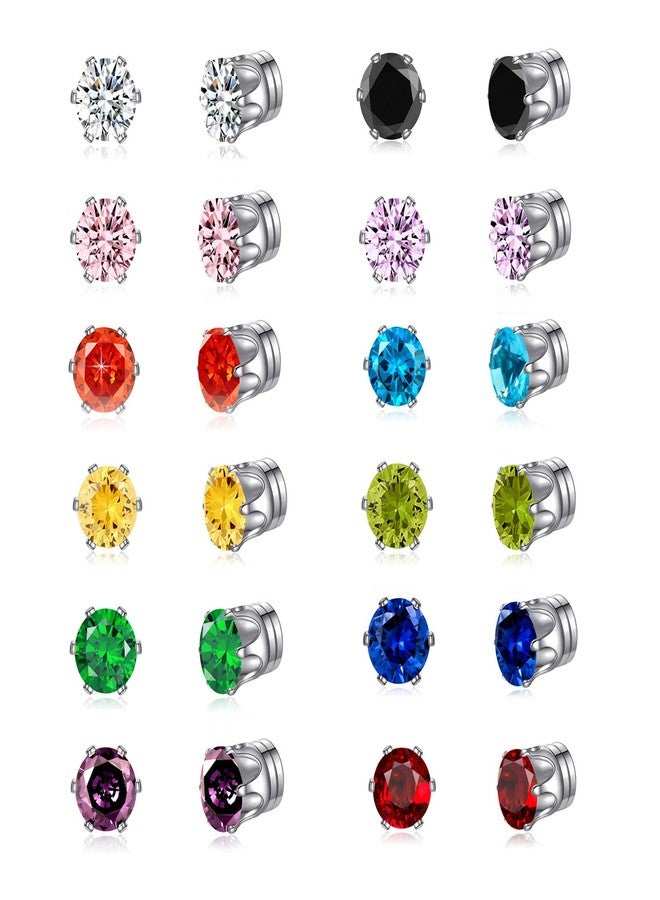 Spiritlele 12 Pairs Colorful Cubic Zirconia Magnetic Earrings Clip on Non Piercing Earrings Set for Women 5MM - Image 1