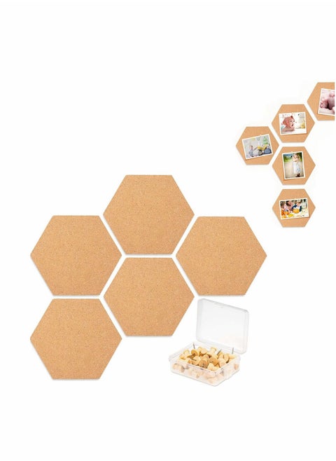 5 Pack Cork Bulletin Board with 40 Push Pins Small Cork Notice Board Cork Board Tiles Self Adhesive Cork Memo Board for Home,Office and School