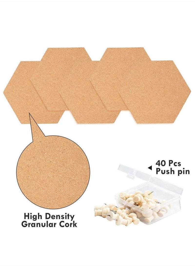 5 Pack Cork Bulletin Board with 40 Push Pins Small Cork Notice Board Cork Board Tiles Self Adhesive Cork Memo Board for Home,Office and School