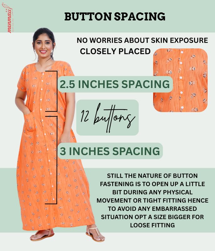 MENMAII Full Length [L-4XL] - Women's Full Open/Front Buttoned Multipurpose Nighty for Pregnancy/Elderly/Patient/Feeding/Hospital Purpose Nighty [a Kind of Adaptive Clothing] -[Orange_L] - Image 2