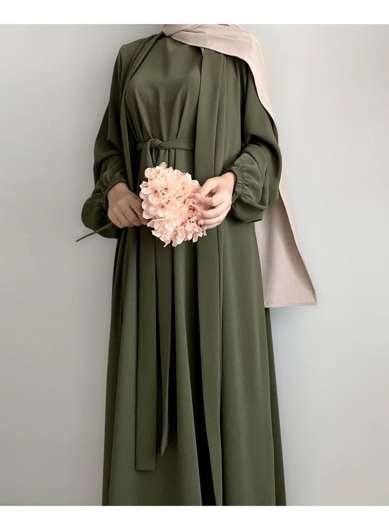 xozgdovg Solid color two-piece ladies' robes LN837 Tiktok/ military green  - Image 1