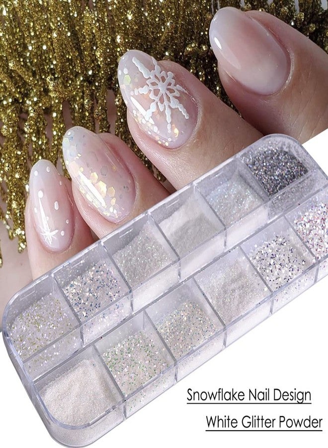 Furimuk White Sugar Nail Glitter Powder for Christmas Snowflake Nails Design, Sandy Pigment Shiny 3D Candy Nail Art Sequins Winter Manicure Decorations Accessories. - Image 2