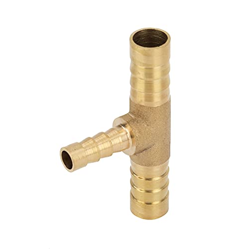 Yoebor Metalwork Brass Reducing Hose Barbed Splice T-Fitting, Reducer Tee Union Mender Joiner 1/2" x 5/16" x 1/2" Hose ID (Pack of 2) - Image 4
