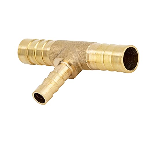 Yoebor Metalwork Brass Reducing Hose Barbed Splice T-Fitting, Reducer Tee Union Mender Joiner 1/2" x 5/16" x 1/2" Hose ID (Pack of 2) - Image 3