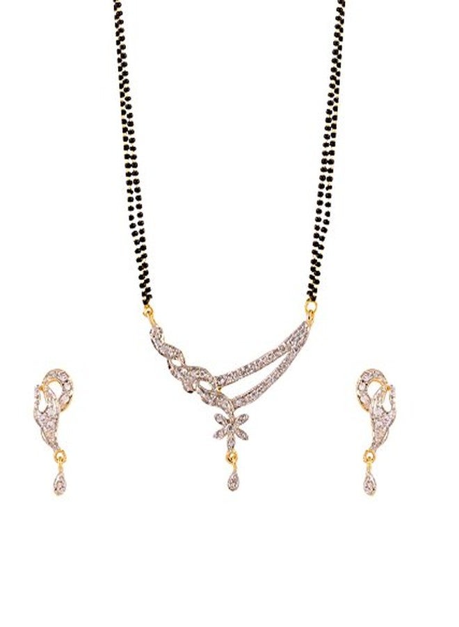 KENNICE Gold Plated Precious Collection American Diamond Mangalsutra With Earrings Set For Women - Combo - Image 4