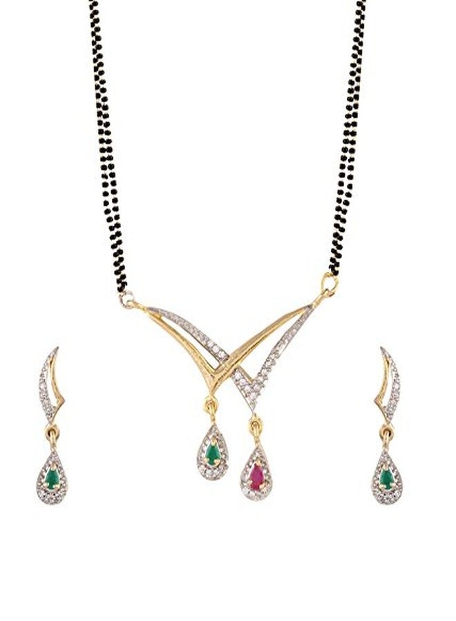 KENNICE Gold Plated Precious Collection American Diamond Mangalsutra With Earrings Set For Women - Combo - Image 2