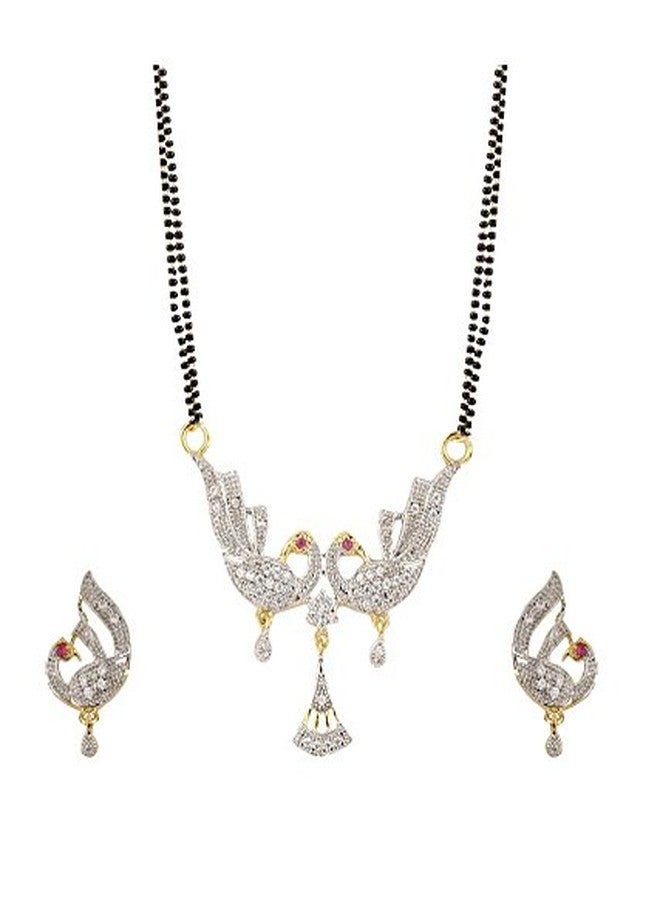 KENNICE Gold Plated Precious Collection American Diamond Mangalsutra With Earrings Set For Women - Combo - Image 3
