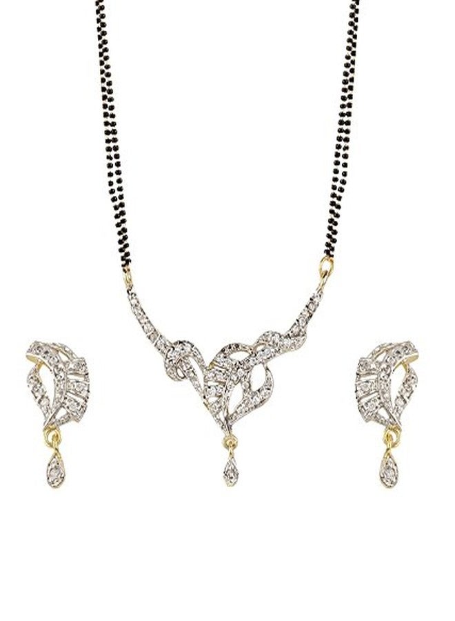 KENNICE Gold Plated Precious Collection American Diamond Mangalsutra With Earrings Set For Women - Combo - Image 5