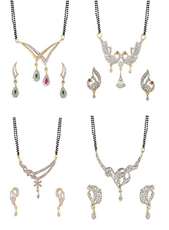 KENNICE Gold Plated Precious Collection American Diamond Mangalsutra With Earrings Set For Women - Combo - Image 1