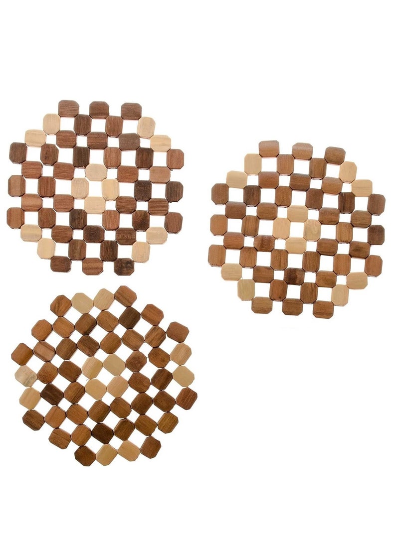 Generic 3 Piece Wood Coaster Set Large Suitable for Wooden Utensils - Coaster for Hot Pots - Natural Wood Cup Coasters for Drinking Cups Set of 3 - Insulating Wooden Coaster Board for Dishwasher - Heat Insulating Coaster - Thermal Wooden Cups - Cups Wood Requirements for Drinks - Natural Wood Requirements for Drinking Glasses, Coaster Set Suitable for Any Table Type - Requirements for Every Table Type - Insulating Requirements for Glassware for Drinks  - Image 1