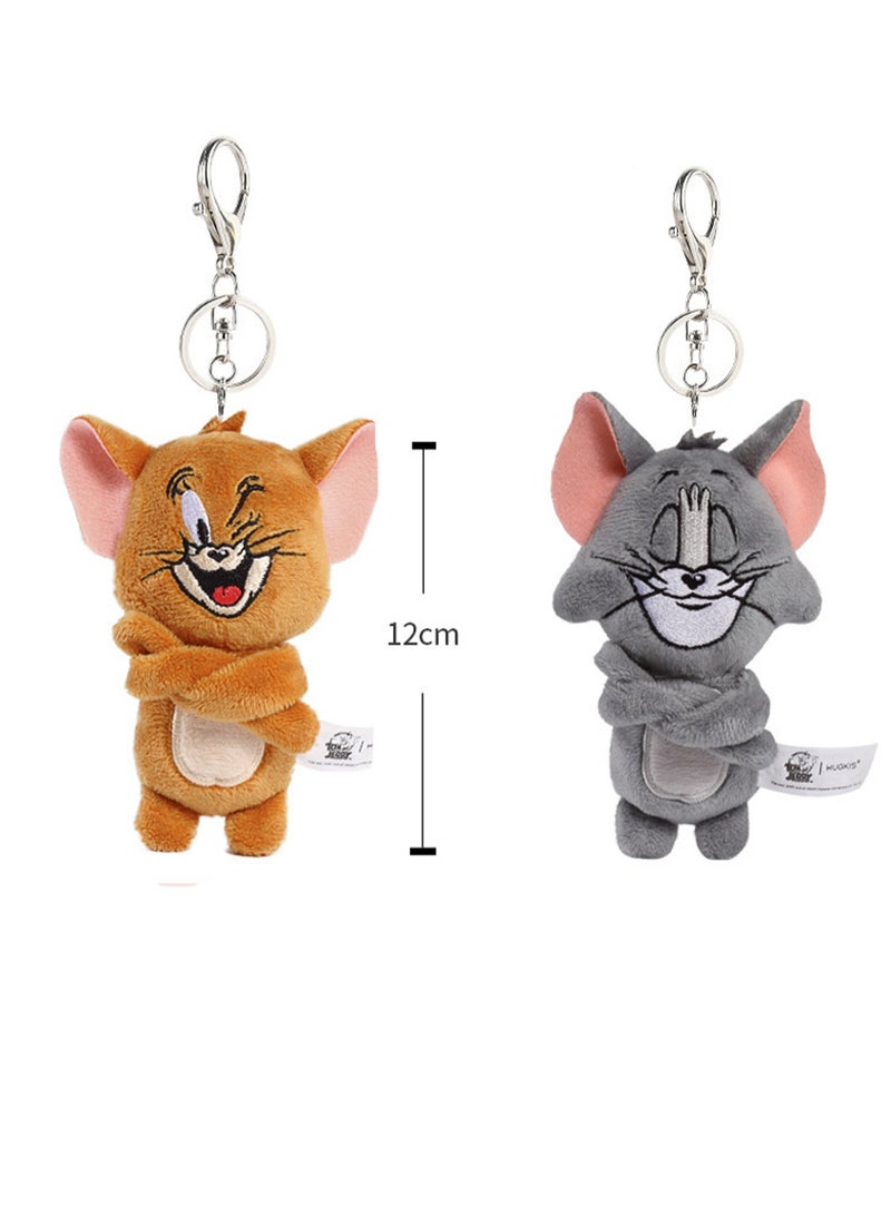 2-Piece Tom-Cat with Jerry-Mouse Stuffed Plush Toy Backpack Shoulder Bag Accessory Stuffed Animal Keychain Birthday Gift for Girls and Boys（12cm-Arrogant Style） - Image 2