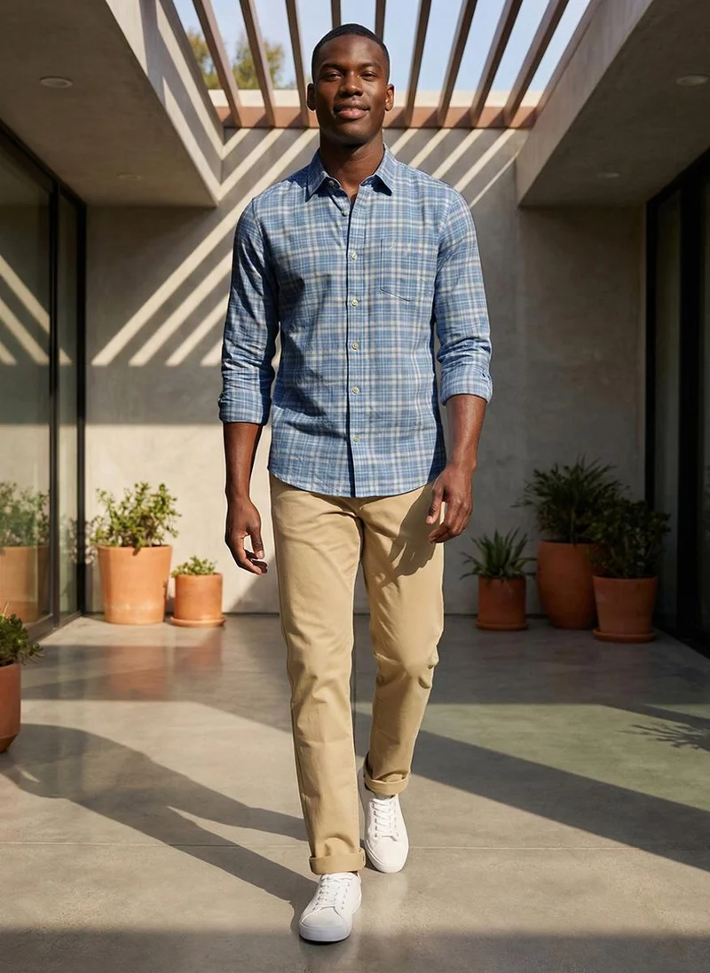 Nautica  Men Regular Fit Long Sleeve Dyed Shirt for Versatile Styling - Blue for Men | Best Price UAE