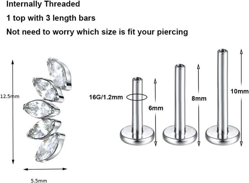 KaseStyle G23 Titanium Labret Studs 16G Lip Studs Cluster Earrings Piercing Internally Threaded Medusa Ring Cartilage Monroe Piercing Jewelry - Image 1